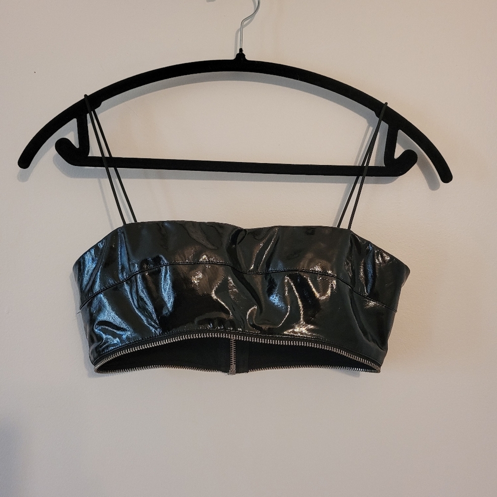 I Am Gia Isla Patent PVC Vegan Leather Exposed Zip Crop Top - Xs